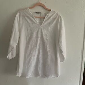 Moon Drops White Embroidered Cotton Tunic Large
